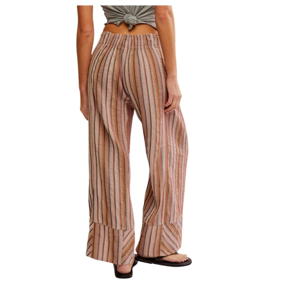 Free People Striped Wide-Leg Pants in Tan and Pink - Picture 3 of 10